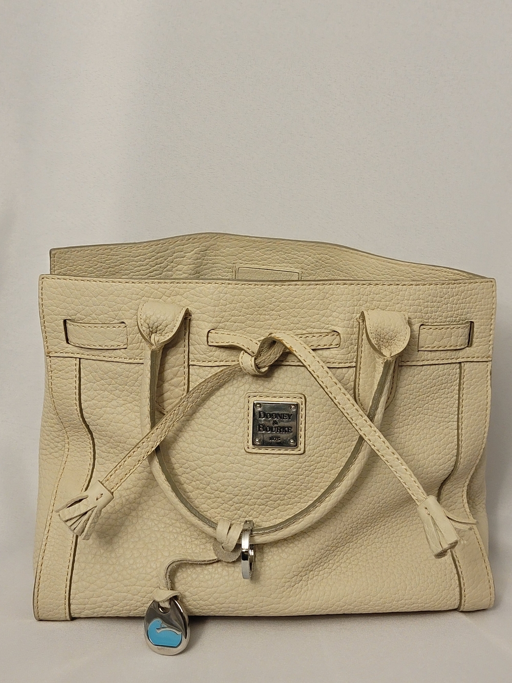 Dooney & Bourke Cream Pebbled Leather Small Tote with Charm